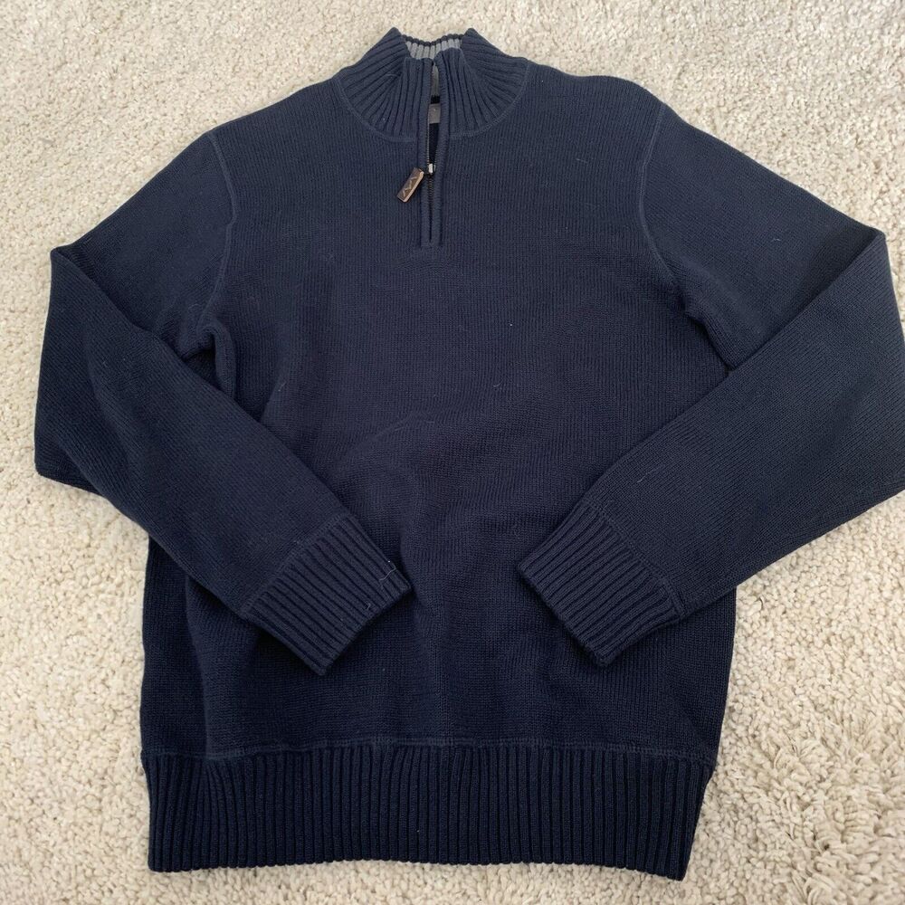Eddie Bauer Sweater Mens Medium 1/4 Zip Pullover 100% Cotton Blue